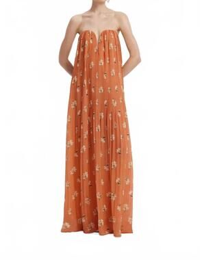 NEW LEO LIN dahlia gown in lily print in ochre